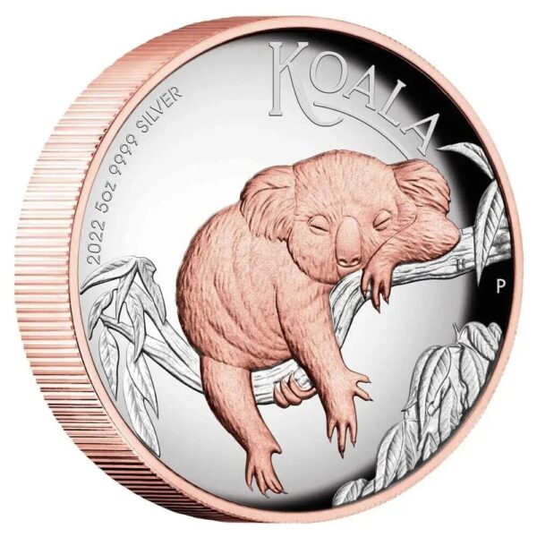 2022 $8 Australian Koala 5oz Silver Rose Gilded Coin