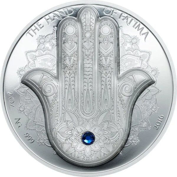 2016 $10 Hand Of Fatima Hamsa Amulet Talisman Khamsa Swarovski 2oz Silver Coin