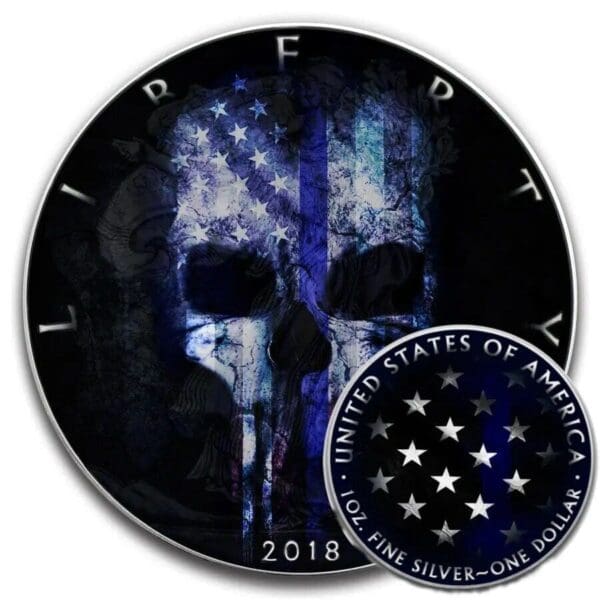 2018 $1 Blue Line Skull American Eagle 1oz Silver Coin - Image 2