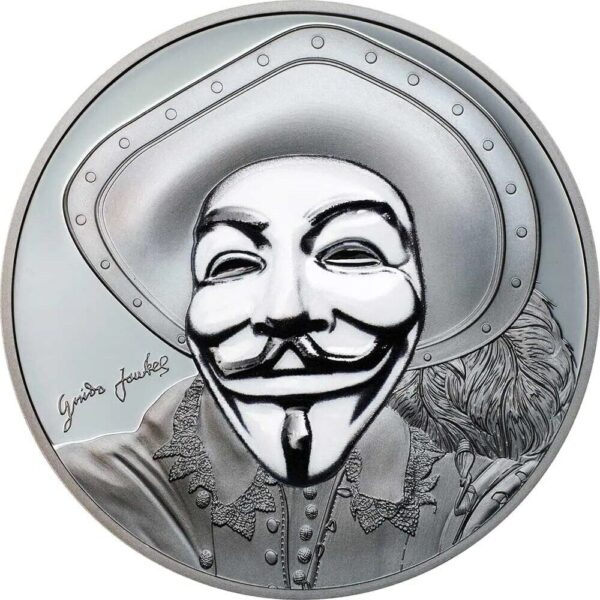 2017 $5 Guy Fawkes Mask II Anonymous V For Vendetta Proof 1oz Silver Coin