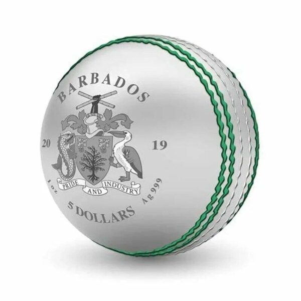 2019 $5 ICC Cricket World Cup Cricket Ball-Shaped 1oz Silver Coin - Image 2