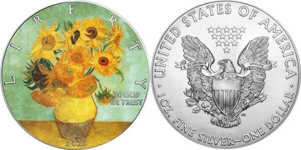 2020 $1 Van Gogh Sunflowers Walking Liberty 1oz Silver Coin