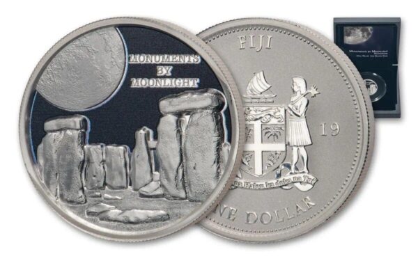 2019 $1 Monuments by Moonlight Stonehenge 1oz Silver Proof Coin - Image 3