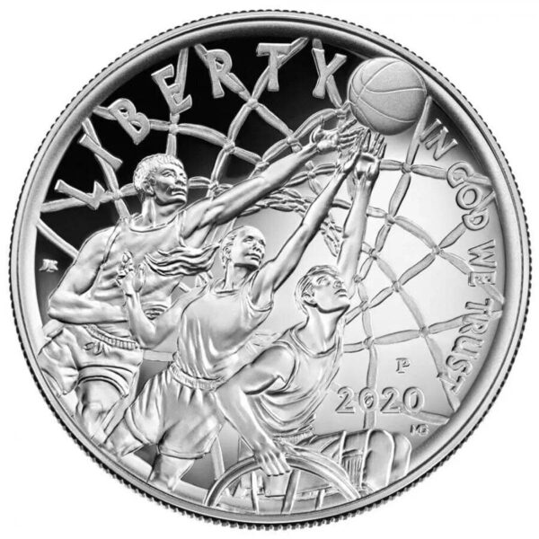 2020 $1 USA Basketball Hall Of Fame Concave Silver Proof Coin - Image 2