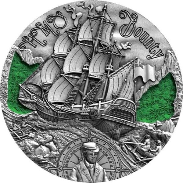 2019 HMS Bounty Golden Age Of Sail 2oz Silver Antiqued Coin