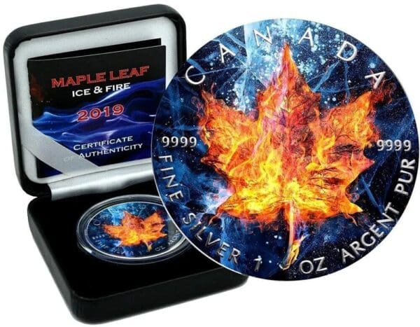 2019 $5 Ice & Fire Special Edition Maple leaf 1oz Silver Coin - Image 2