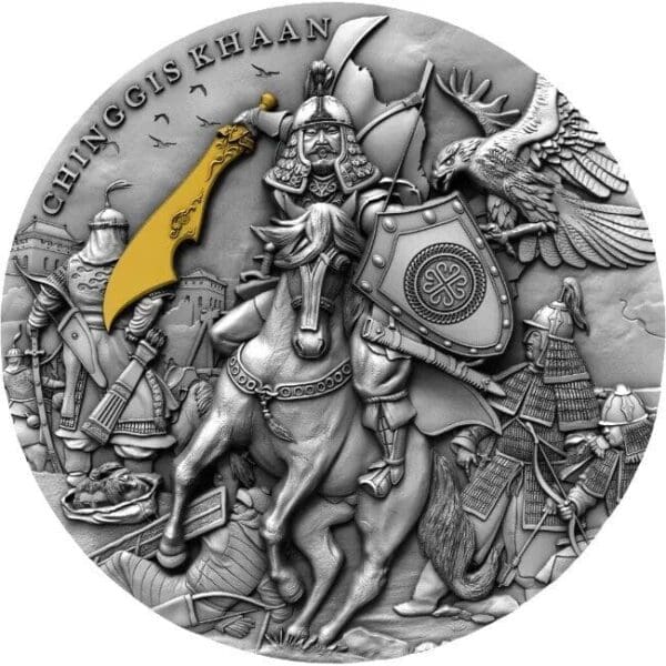 2019 $5 Chinggis Khaan 2oz Silver Gilded Coin
