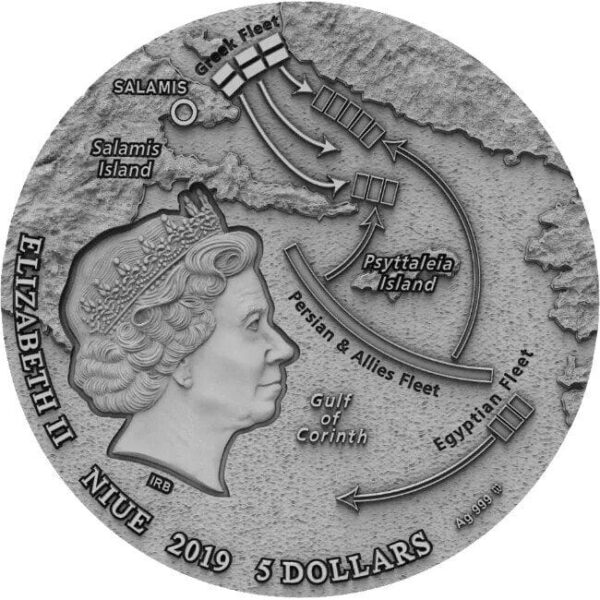 2019 $5 Battle Of Salamis Sea Battles 2oz Silver Coin - Image 3