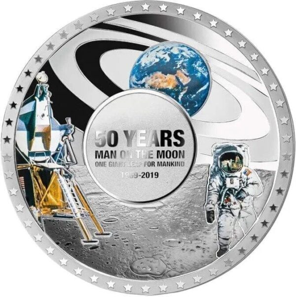 2019 $5 Moon Landing 50th Anniversary 50g Convex Silver Proof Coin