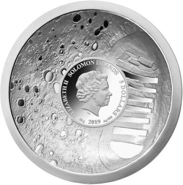 2019 $5 Moon Landing 50th Anniversary 50g Convex Silver Proof Coin - Image 3