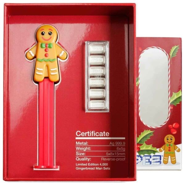 2020 PEZ® Gift Set Gingerbread Dispenser 6 x 5g Silver Wafers - Image 2