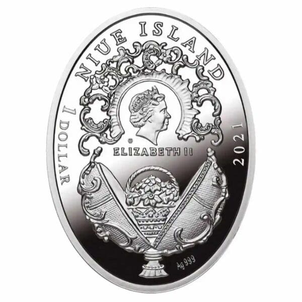 2021 $1 Fabergé Egg Revolving Miniatures Silver Proof Coin - Image 2