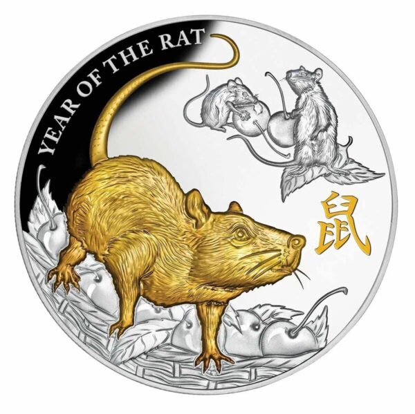 2020 $8 Year of the Rat Gilded 5oz Silver Proof Coin