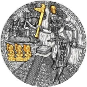 2020 $5 Mayan Holcan Warrior Gilded 2oz Antiqued Coin