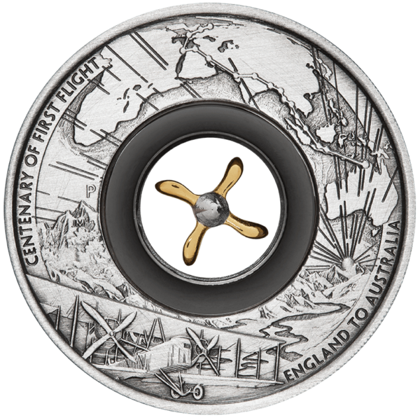 2019 $2 Centenary of The First Flight England To Australia 2oz Silver Rotating Antiqued Coin