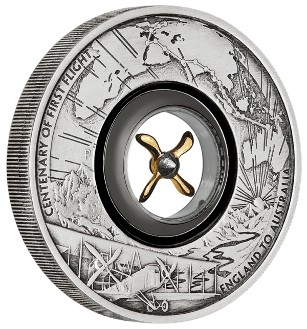 2019 $2 Centenary of The First Flight England To Australia 2oz Silver Rotating Antiqued Coin - Image 3