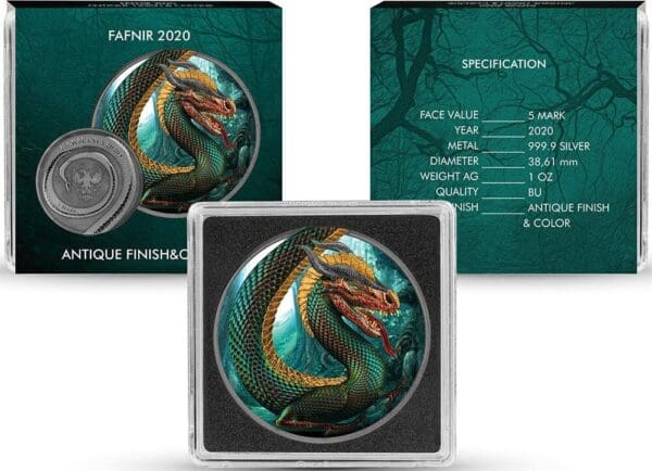 2020 Fafnir Geminus Dragon Metallic 1oz Silver Coin - Image 2