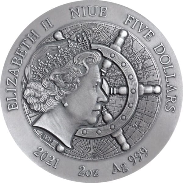 2021 $5 Vasa Grand Shipwrecks in History 2oz Silver Antiqued Coin - Image 2
