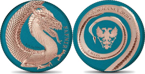 2020 Fafnir Geminus Space Blue Rose Gold Germania Beasts 1oz Silver Coin