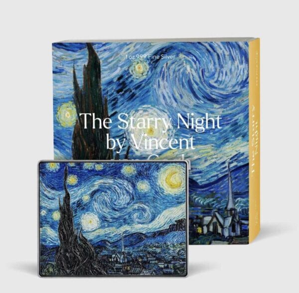 2023 The Starry Night Vincent Van Gogh 1oz Silver 14oz Copper Antiqued Coin - Image 3