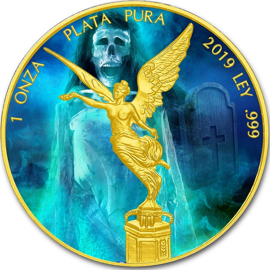 2019 La Llorona - Legends And Lore Libertad 1oz Silver Gilded Coin - Reverse View