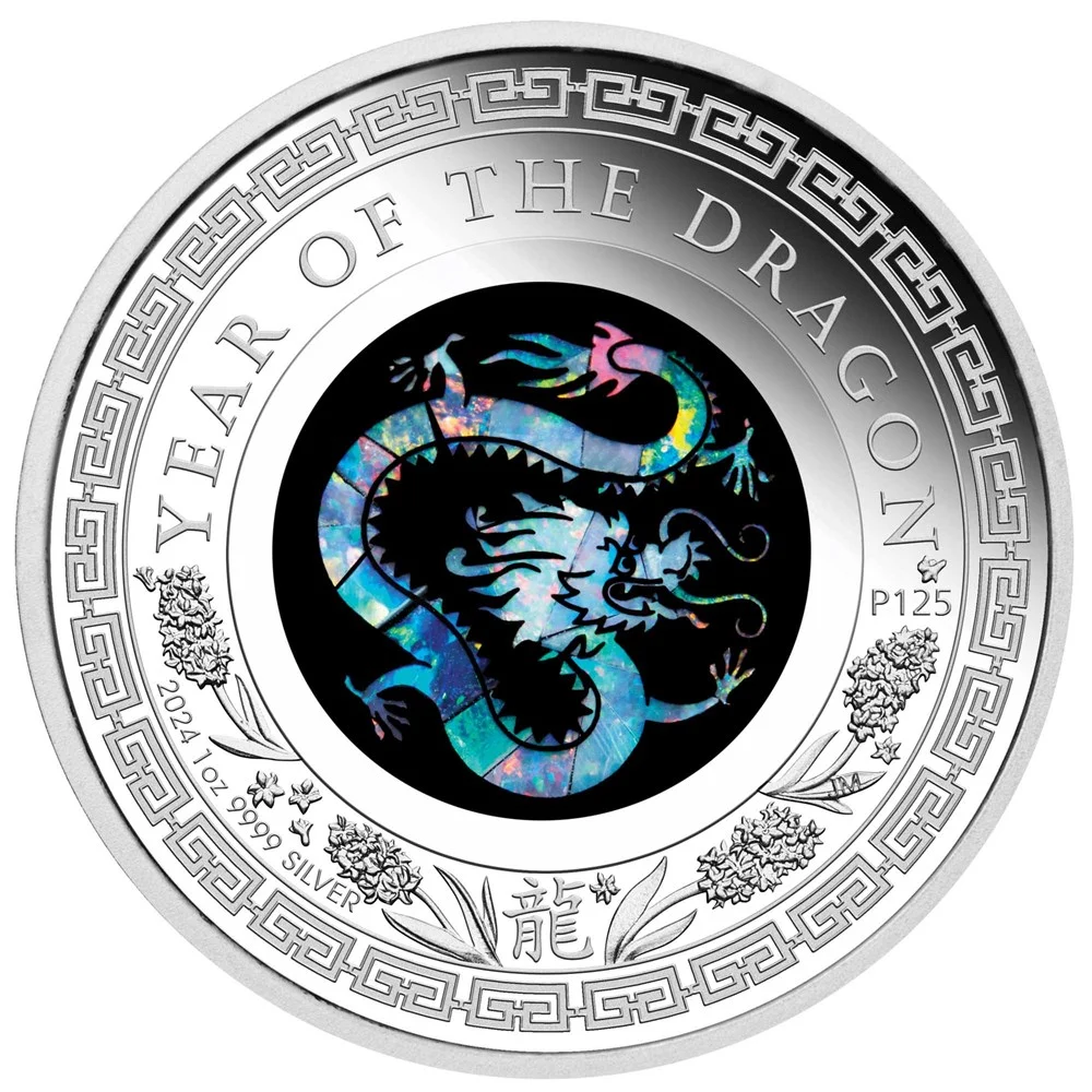 2024 $1 Opal Lunar Series Year of the Dragon 1oz Silver Proof Coin - Reverse View