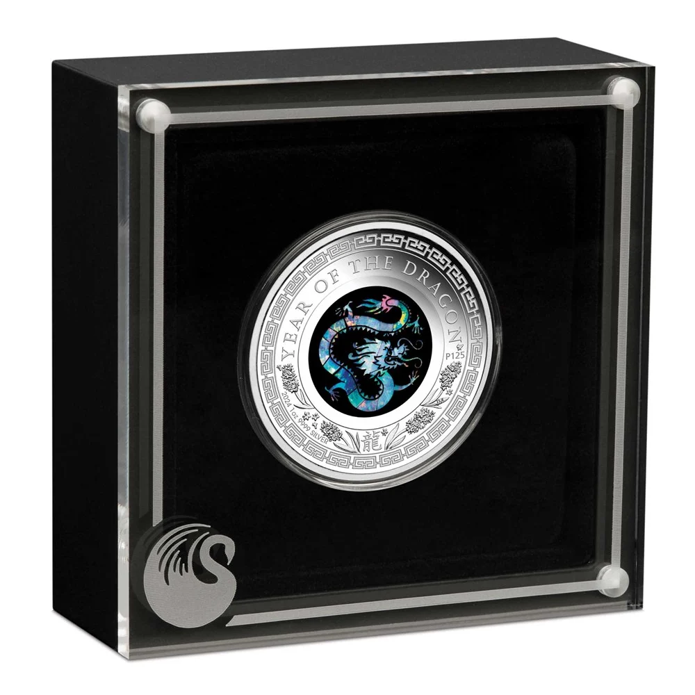 2024 $1 Opal Lunar Series Year of the Dragon 1oz Silver Proof Coin - Cased View