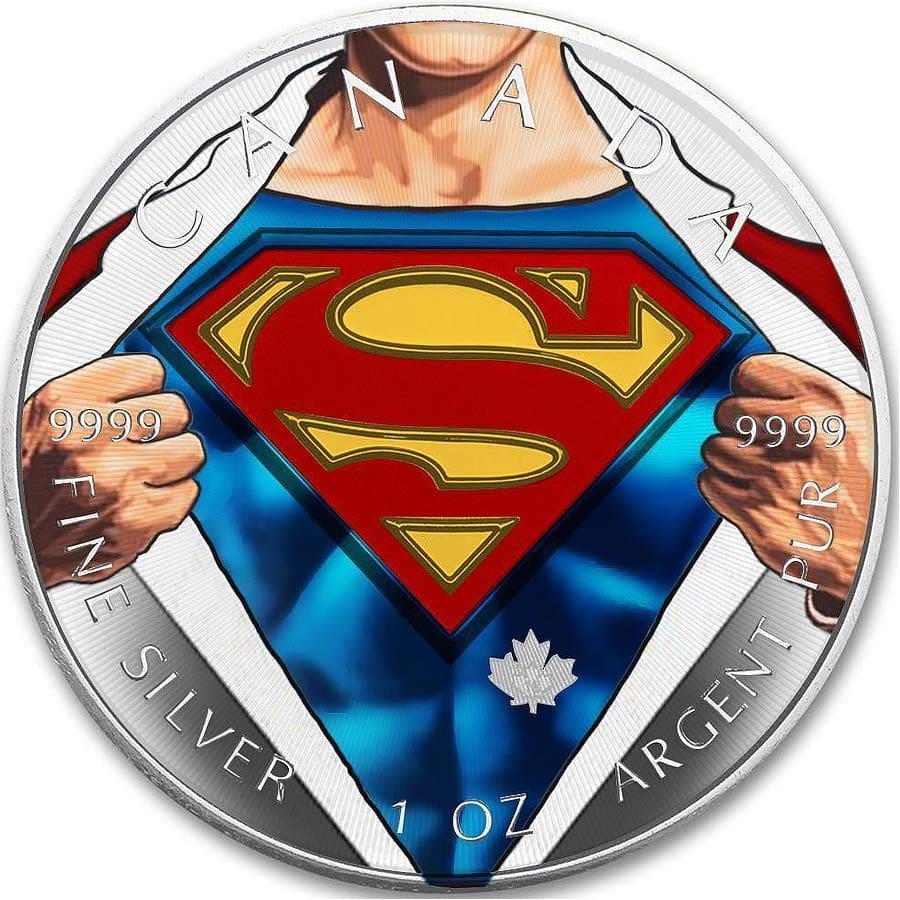 2016 $5 Superman Shield 1oz Silver Maple Leaf Coin - Reverse View
