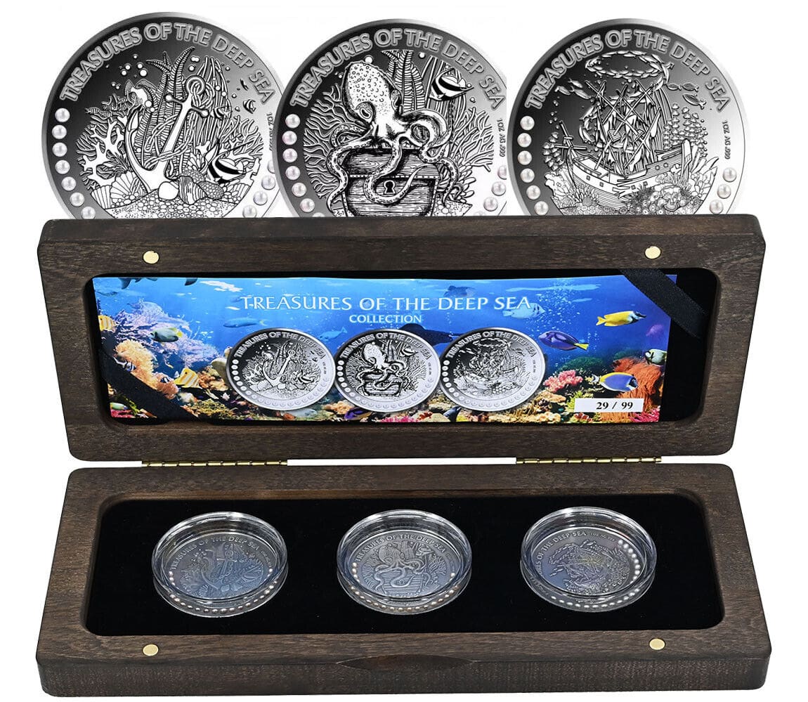 2019 Treasures Of The Deep Sea Set 3 x 1oz Silver Coin Set - Obverview