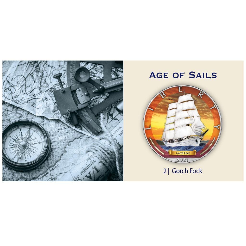 2021 $1 Gorch Fock Age Of Sails 1oz Silver American Eagle Coin - Front of CoA