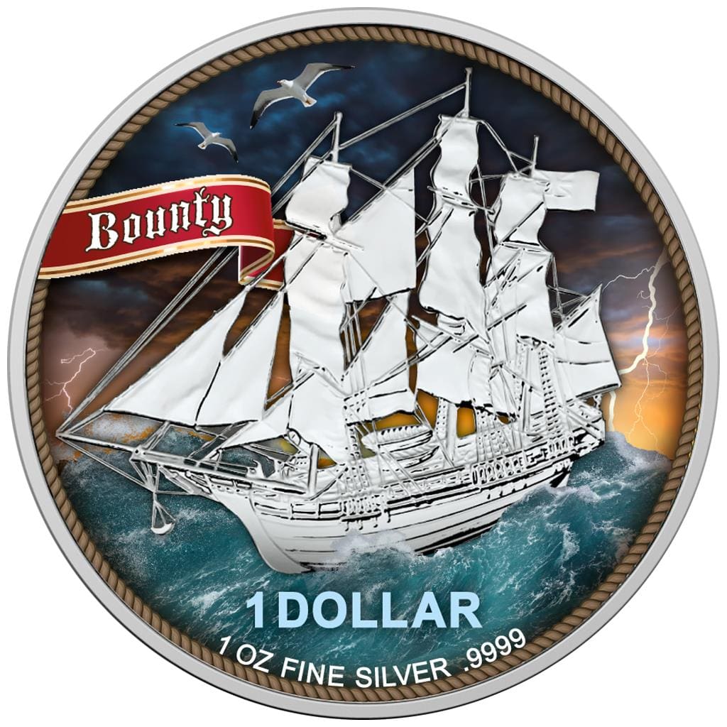 2020 $1 Sailing Bounty Ship - High Seas In Colour 1oz Silver American Eagle Coin - Reverse View