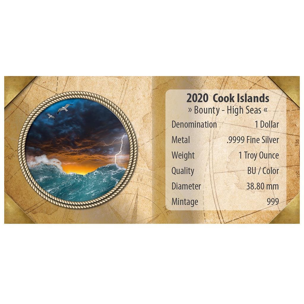 2020 $1 Sailing Bounty Ship - High Seas In Colour 1oz Silver American Eagle Coin - Back of CoA