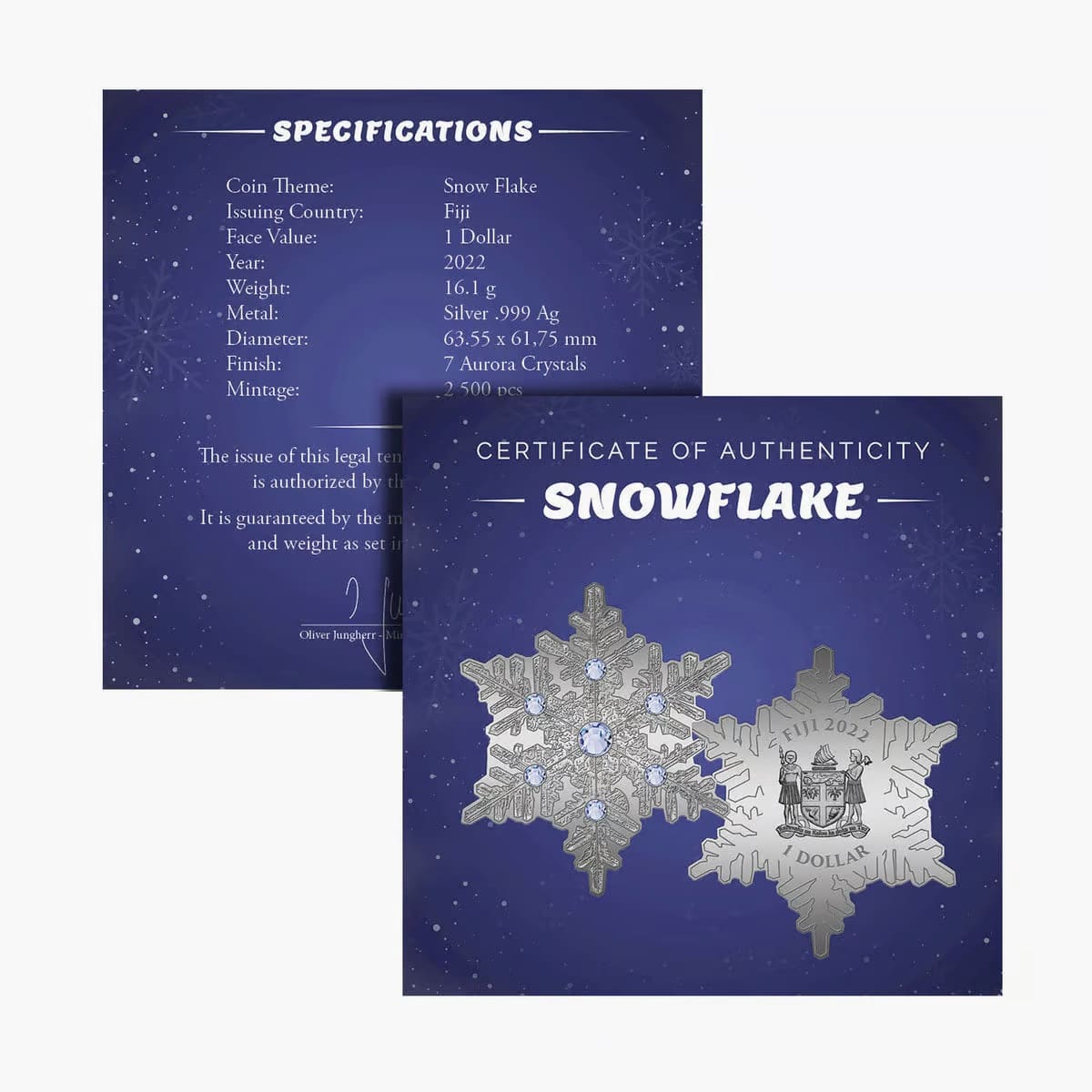 2022 $1 The Snowflake Silver Coin - CoA
