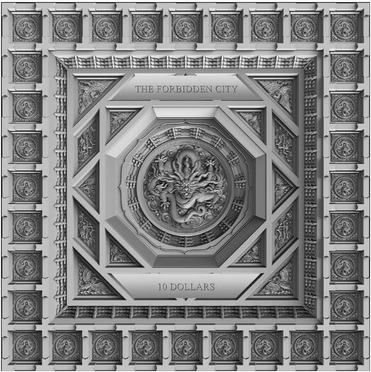 2020 $10 Dragon Caisson Ceiling in the Forbidden City Silver Coin - Reverse View