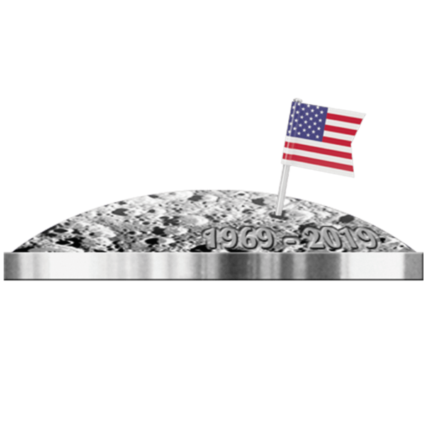 2019 50th Anniversary Of Moon Landing Silver Coin - Side View with flag in