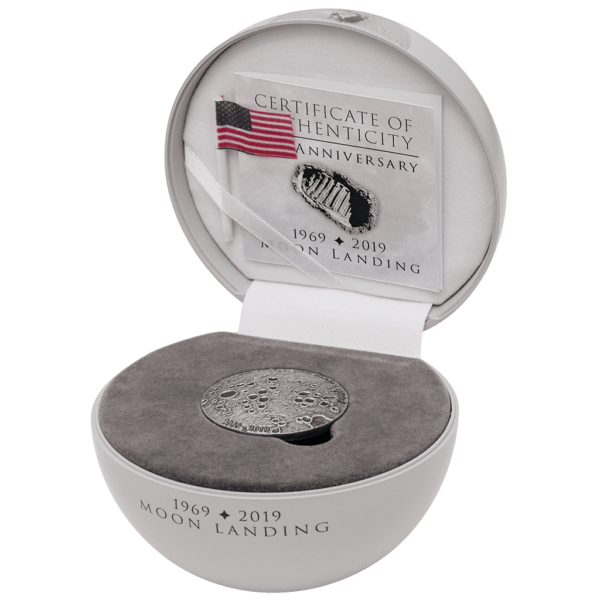 2019 50th Anniversary Of Moon Landing Silver Coin - Case Open View