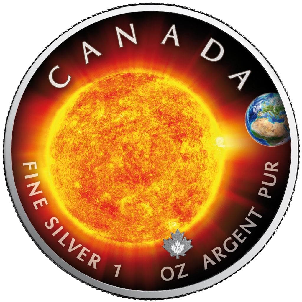 2022 $5 The Sun - Our Solar System 1oz Silver Maple Leaf Coin - Reverse View