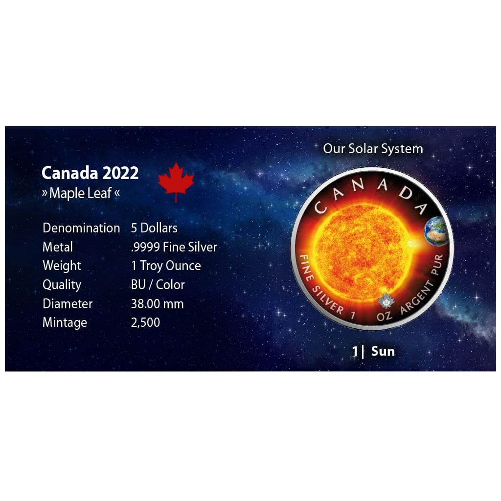 2022 $5 The Sun - Our Solar System 1oz Silver Maple Leaf Coin - Front of CoA