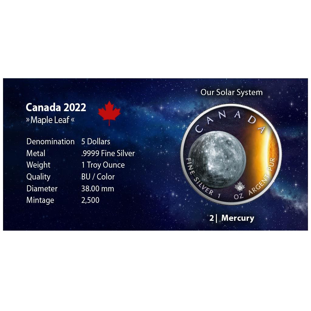 2022 $5 Mercury – Our Solar System 1oz Silver Maple Leaf Coin - Front of CoA