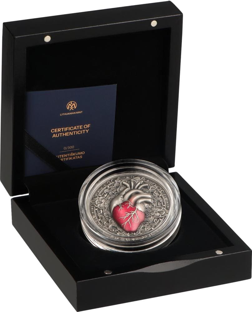 2024 $5 The Heart - COR Essentia 3oz Silver Coin - Cased View