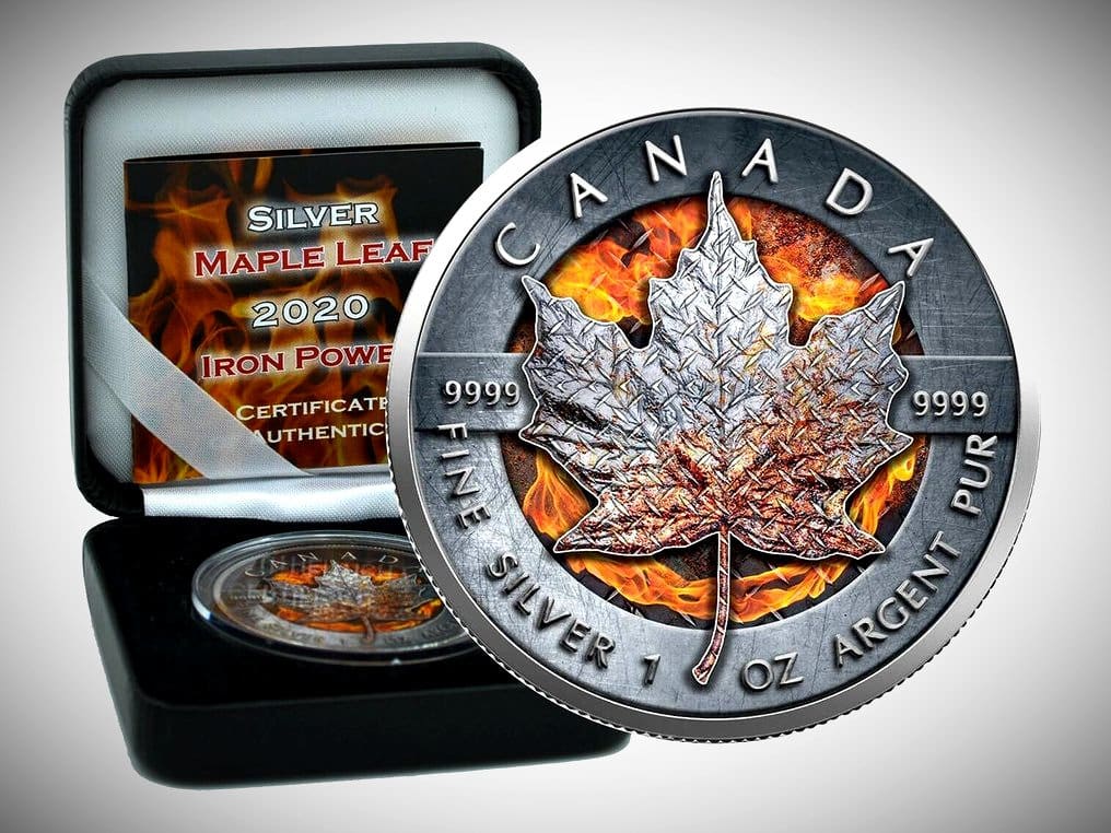 2020 $5 Iron Power 1oz Silver Burning Maple Leaf Coin - Overview