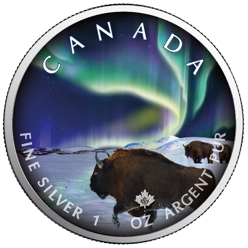 2020 $5 Wood Buffalo Park – Polar Lights Series – 1oz Silver Maple Leaf Coin - Reverse View