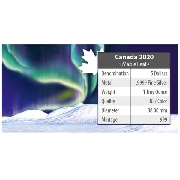 2020 $5 Wood Buffalo Park – Polar Lights Series – 1oz Silver Maple Leaf Coin - Image 4
