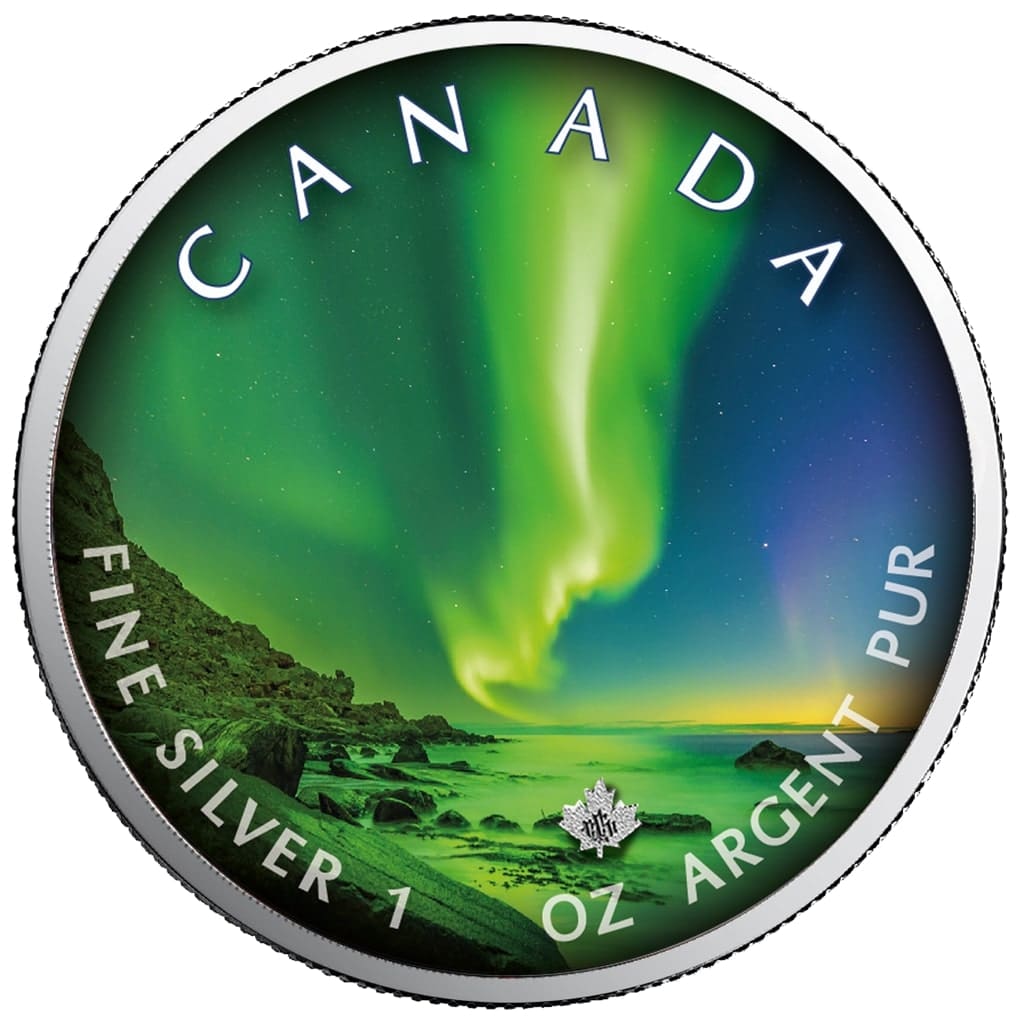 2020 $5 Whitehorse Town – Polar Lights Series 1oz Maple Leaf Silver Coin - Reverse View