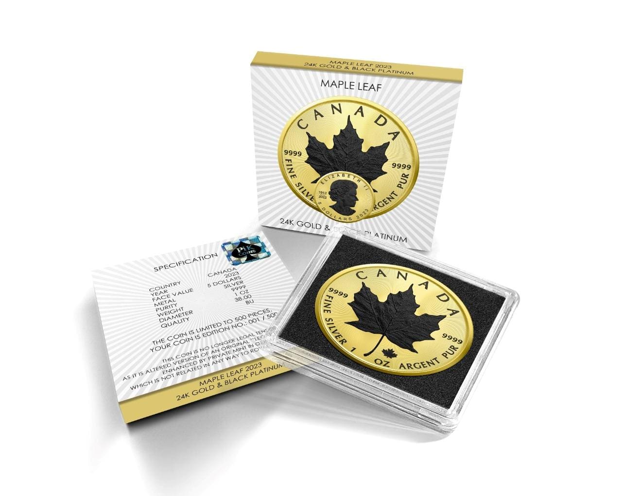 2023 $5 Gold & Black Platinum 1oz Silver Maple Leaf Coin - Overview