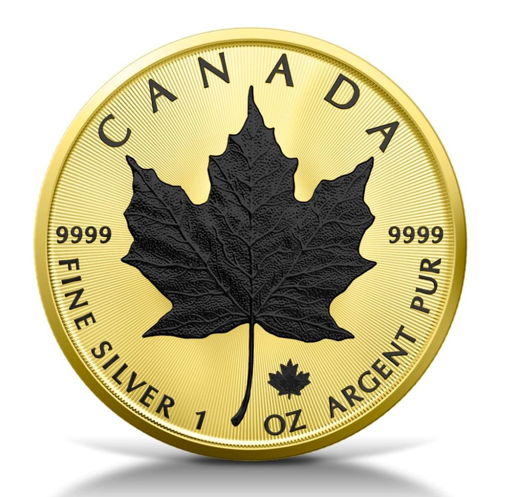 2023 $5 Gold & Black Platinum 1oz Silver Maple Leaf Coin - Reverse View