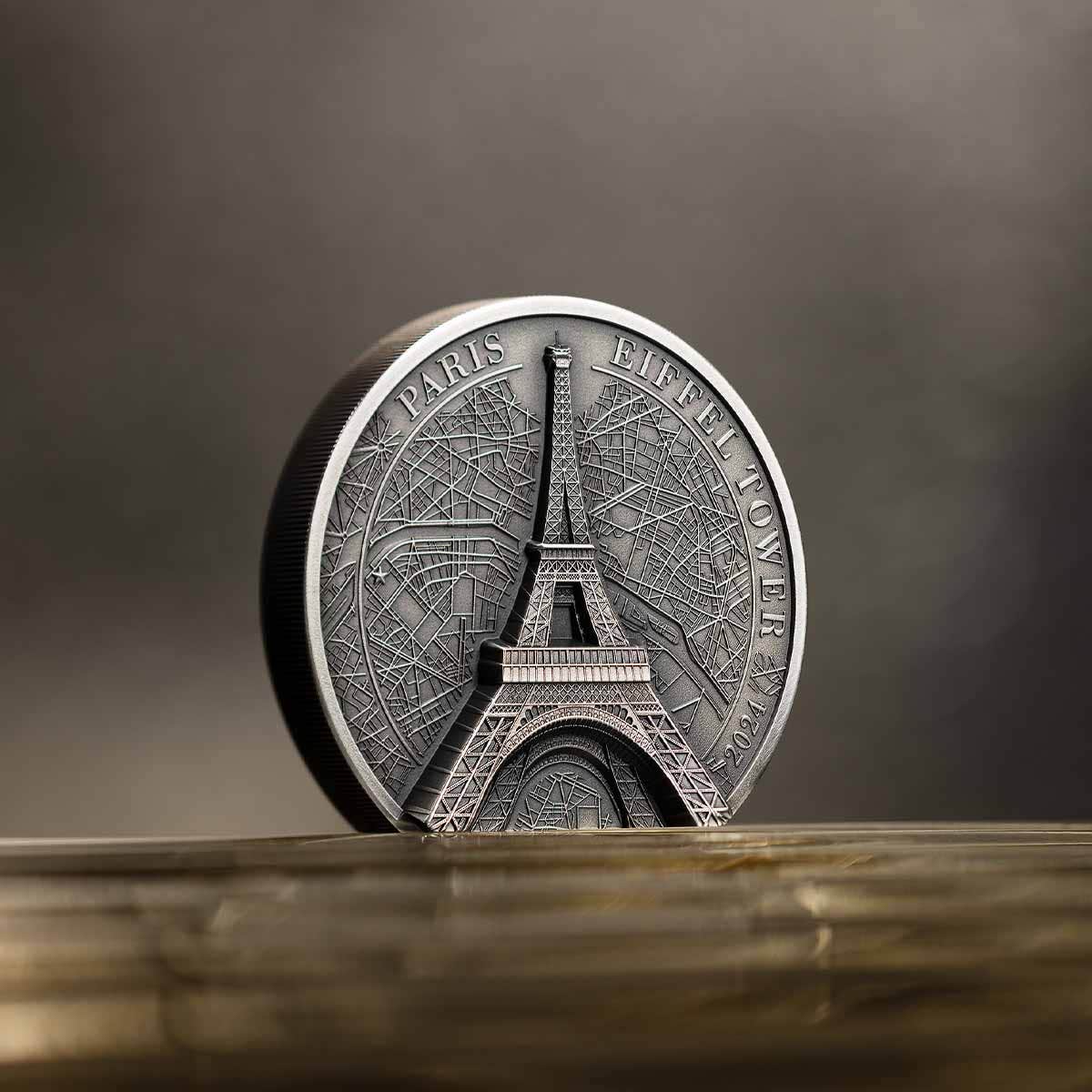 2024 $10 Eiffel Tower 2oz Silver Coin - Far View