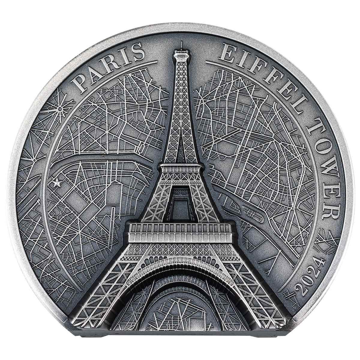 2024 $10 Eiffel Tower 2oz Silver Coin - Reverse View