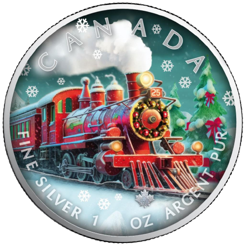 2023 $5 Christmas Train 1oz Silver Maple Leaf Coin - Reverse View