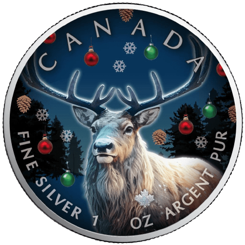 2023 $5 Christmas Reindeer 1oz Silver Maple Leaf Coin - Reverse View